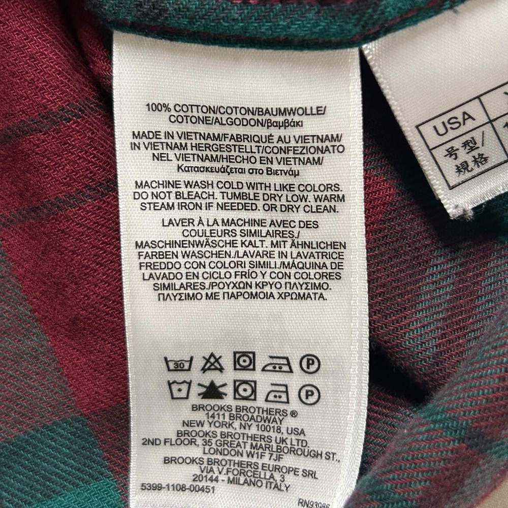 Brooks Brothers Men’s XL Regent Fit Red Green Plaid Flannel Shirt 1818 - Picture 7 of 7